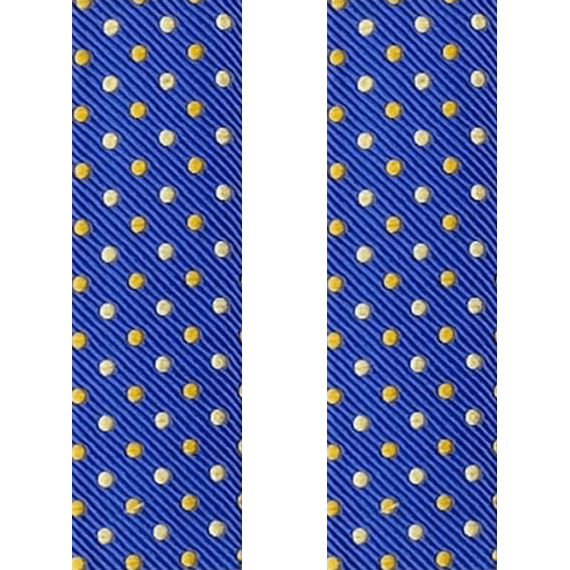 Hosentrger-Konfigurator mit Bndern aus Seide gepunktet in Blau-Gelb-Beige.