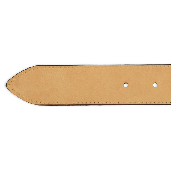 Detailbild der R�ckseite der Spitze eines Lederg�rtels in brauner Schlangenleder-Optik