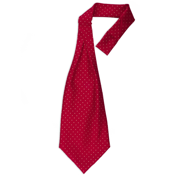 Ascot-Krawatte aus bedruckter Seide mit weien Punkten auf rot Grund
