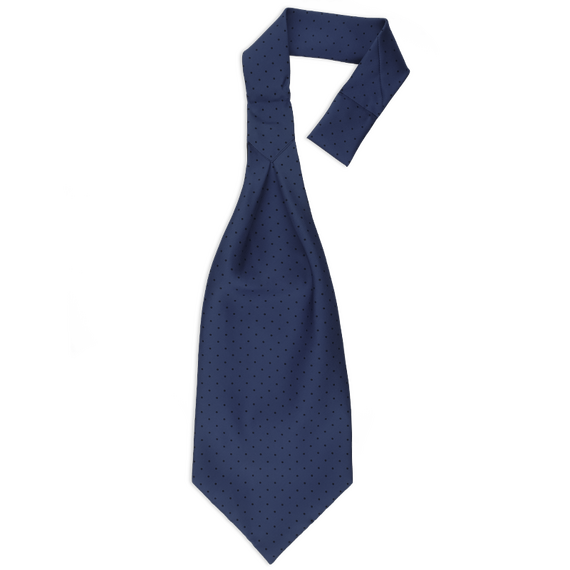 Ascot-Krawatte aus dunkelblauer Seide mit schwarzen Punkten