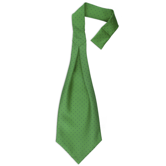 Ascot-Krawatte aus bedruckter Seide mit dunkelblauen Punkten auf grnem Grund