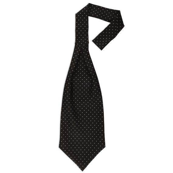 Ascot-Krawatte aus bedruckter Seide mit weien Punkten auf Schwarz