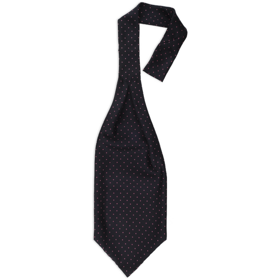 Ascot-Krawatte aus bedruckter Seide mit rosa Punkten auf Nachtblau