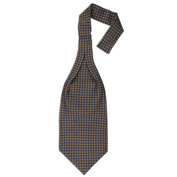 Ascot-Krawatte aus Seide mit dichtgesetztem Muster in Dunkelblau Gold und Hellblau