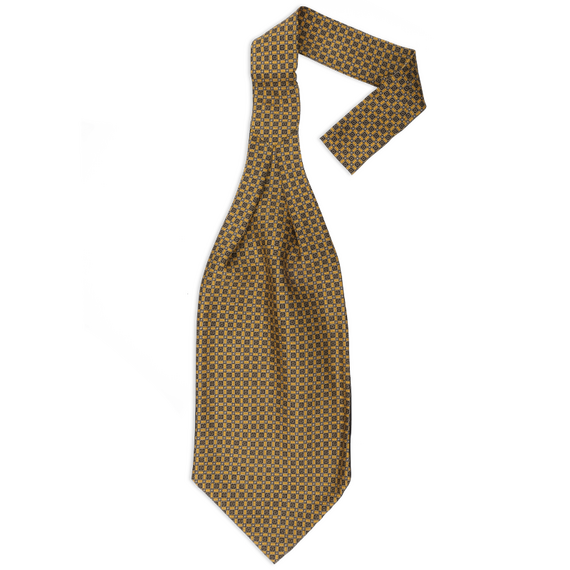 Ascot-Krawatte aus Seide mit dichtgesetztem Muster in Gelb, Nachtblau und Hellblau