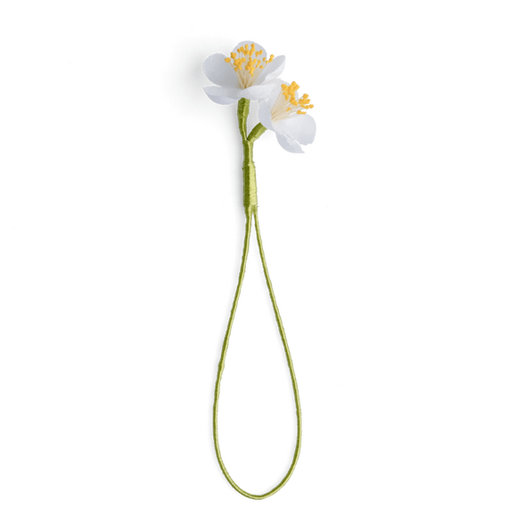 Boutonniere bzw. Knopflochblume eines weien Kirschblten-Zwillings  in der direkten Gesamtansicht.