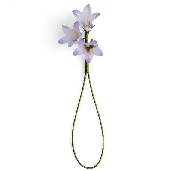 Boutonniere bzw. Knopflochblume einer rundblttrigen Glockenblume in der Direktansicht.