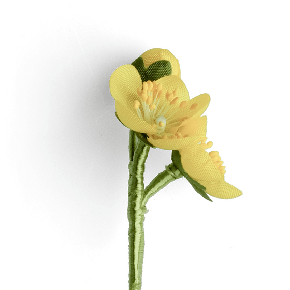 Boutonniere bzw. Knopflochblume einer Butterblume als Drilling in der Seitenansicht.