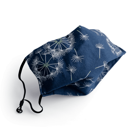 Mund-Nase-Maske aus Baumwolle in Blau mit weißen...