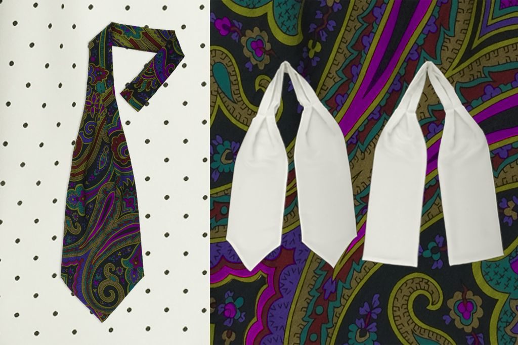 Welche Variante passt zu Ihnen? Komfortabel mit Loop? Klassisch offen mit Krawattenspitzen? Oder mit zwei geraden Enden als Hemdenschal? Paisley Ascot-Krawatte mit Schlaufe, weißer Ascot mt zwei Spitzen und weißer Hemdenschal mit zwei geraden Enden